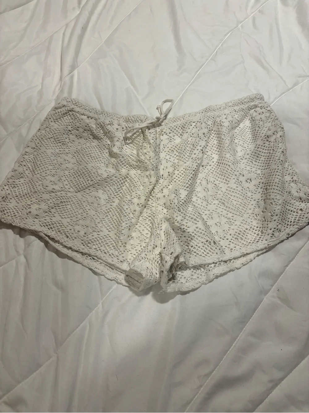 No Boundaries White Crochet Lace Drawstring Shorts XXL